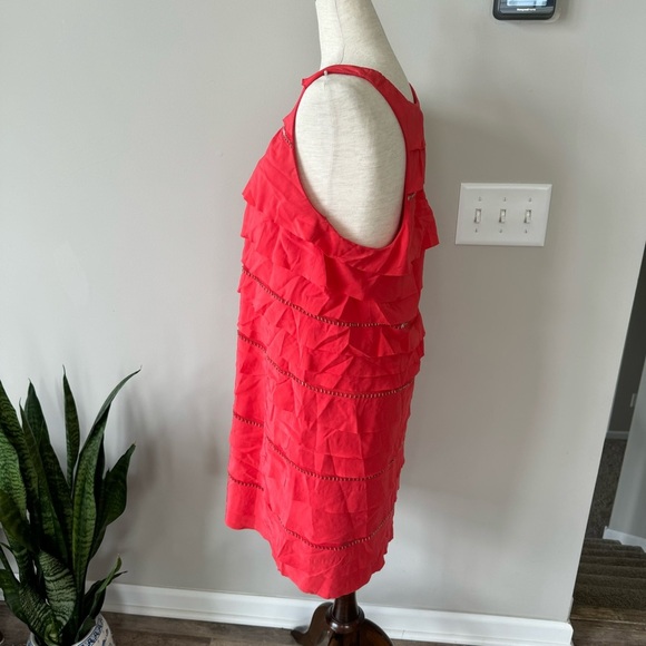 BCBGMAXAZRIA Silk Racerback CORAL PASSION BEADED TIERED DRESS BID6K238 - Picture 8 of 11